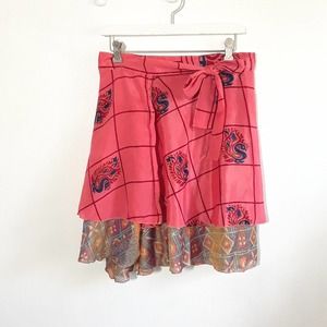 Indian Sari Mini Wrap Skirt Pink Peacock Reversible, Small Medium Large XL *flaw